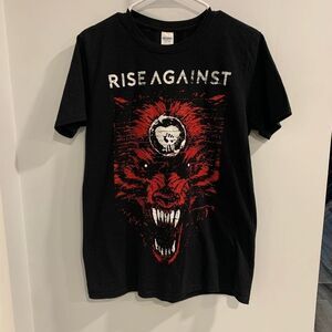 Vintage Rise Against Black and Red Short Sleeve Tee with Bold Punk Rock Band